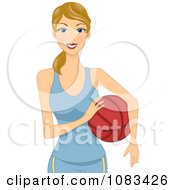 Clipart Athletic Woman Holding A Basketball Royalty Free Vector Illustration