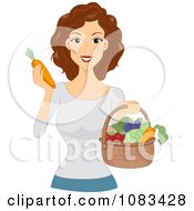 Clipart Healthy Woman With A Basket Of Produce Royalty Free Vector Illustration