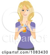 Clipart Thin Blond Woman Drinking Orange Juice Royalty Free Vector Illustration