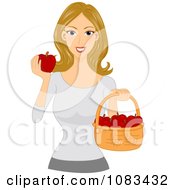 Clipart Woman Holding A Basket And Apple Royalty Free Vector Illustration