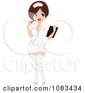 Clipart Pinup Nurse Holding A Clipboard Royalty Free Vector Illustration