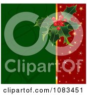 Clipart Red Sparkle And Green Swirl Christmas Holly Background Royalty Free Vector Illustration
