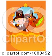 Poster, Art Print Of Thanksgiving Pilgrim And Turkey On An Orange Autumn Background