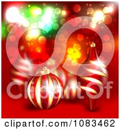 Poster, Art Print Of Christmas Background With 3d Ornaments Over Red