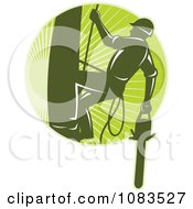 Clipart Retro Tree Arborist Climbing With A Chainsaw 1 Royalty Free Vector Illustration