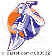 Poster, Art Print Of Retro Construction Worker With A Shovel