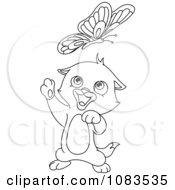 Clipart Outlined Cute Cat Chasing A Butterfly Royalty Free Vector Illustration