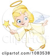 Poster, Art Print Of Cute Christmas Angel Girl Flying With A Wand