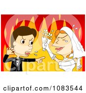 Poster, Art Print Of Bride And Groom Screaming Against Flames