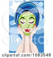 Woman With A Green Facial Mask Over Blue
