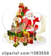 Poster, Art Print Of 3d Santa Sitting On A Stack Of Gifts With His List