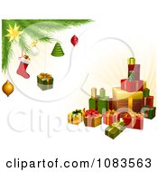 Poster, Art Print Of Stack Of 3d Gifts Under A Christmas Tree With Festive Ornaments