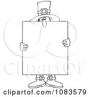 Clipart Outlined Pilgrim Holding A Thanksgiving Sign Royalty Free Vector Illustration