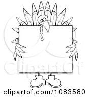 Clipart Outlined Turkey Holding A Thanksgiving Sign Royalty Free Vector Illustration