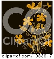 Poster, Art Print Of Orange Flowers On A Dark Brown Background