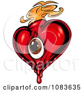Red Heart With A Brown Eye And Orange Flames