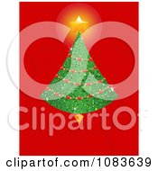 Poster, Art Print Of Christmas Tree With A Shining Star On Red With Swirls