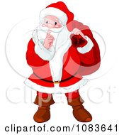 Santa Covering His Mouth With His Finger And Carrying His Bag
