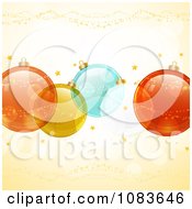 Clipart Christmas Background With 3d Transparent Baubles Over Orange Royalty Free Vector Illustration by elaineitalia