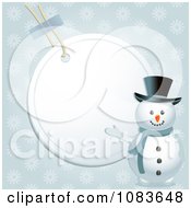 Poster, Art Print Of 3d Snowman Presenting A Blank Label Background