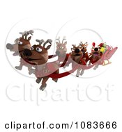 Poster, Art Print Of 3d Tortoise Santa Flying A Sleigh With Reindeer