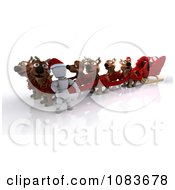 Poster, Art Print Of 3d White Character With Santas Sleigh And Reindeer