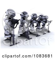 Poster, Art Print Of 3d Robots Exercising On Gym Crosstrainers