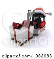Poster, Art Print Of 3d Forklift With A Santa Hat And Gift