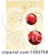 Poster, Art Print Of Gold Sparkle Christmas Background With Red Baubles