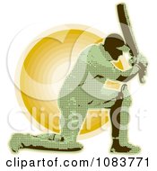 Clipart Green Cricket Batsman And Sunset Royalty Free Vector Illustration
