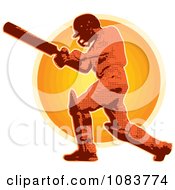 Clipart Orange Cricket Batsman And Sunset Royalty Free Vector Illustration
