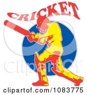 Clipart Cricket Batsman And Blue Circle With Text Royalty Free Vector Illustration