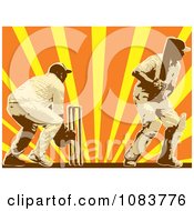 Clipart Cricket Players And Sunshine Rays Royalty Free Vector Illustration