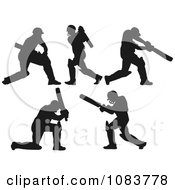 Clipart Silhouetted Cricket Batsmen Royalty Free Vector Illustration