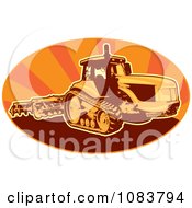 Clipart Tiller Tractor And Orange Rays Royalty Free Vector Illustration