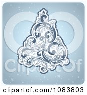 Poster, Art Print Of Retro Blue Flourish Christmas Tree Over Stars