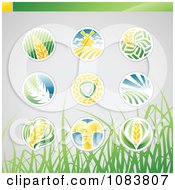 Round Wheat Icon Logos With Grass