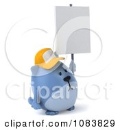 Clipart 3d Chubby Blue Cat Wearing A Hat With A Protest Sign 2 Royalty Free CGI Illustration