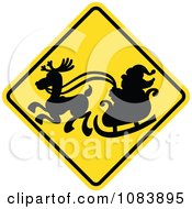 Poster, Art Print Of Silhouetted Santa And Sleigh On A Yellow Crossing Warning Sign