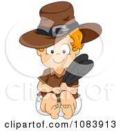 Clipart Thanksgiving Pilgrim Baby Holding Two Feathers Royalty Free Vector Illustration