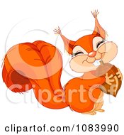 Clipart Cute Squirrel Hugging An Acorn Royalty Free Vector Illustration