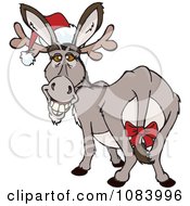 Clipart Christmas Donkey Wearing Antlers And A Santa Hat Royalty Free Vector Illustration