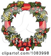 Poster, Art Print Of Christmas Wattle Leaf And Flower Wreath With A Bow