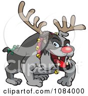 Poster, Art Print Of Christmas Bulldog Wearing Antlers And A Red Nose