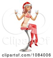 3d Christmas Pinup Woman Seated With Drinks On A Stool