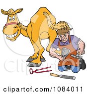 Clipart Blacksmith Working On A Horse Shoe Royalty Free Vector Illustration by LaffToon