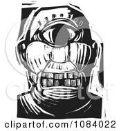 Cyclops Face Black And White Woodcut