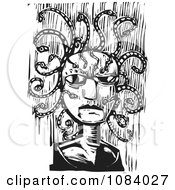 Poster, Art Print Of Medusa Face Black And White Woodcut