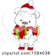 Poster, Art Print Of Christmas Polar Bear Holding A Gift