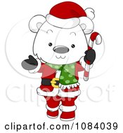 Poster, Art Print Of Christmas Polar Bear Santa Holding A Candy Cane